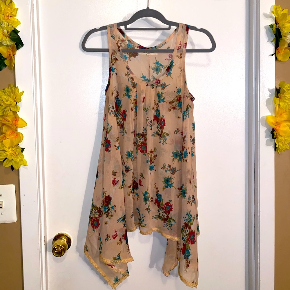 Steve Madden Sheer Floral Sleeveless Shirt Size Small